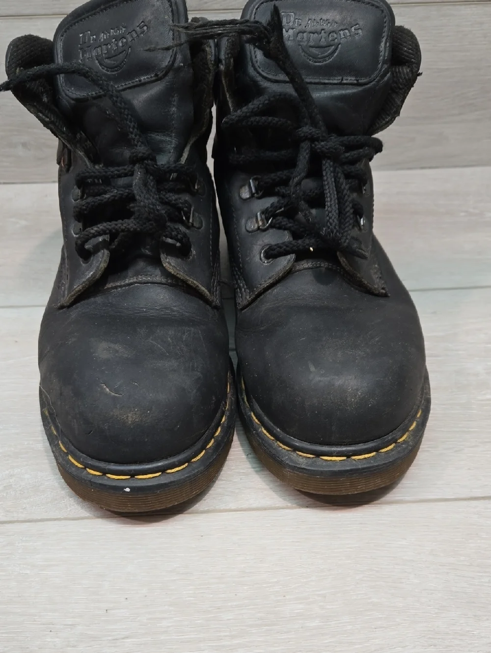 Vintage Dr.Doc.Martens Mens 7735 Black Lace-Up Steel Toe Work Boots Sz UK 7 US 8